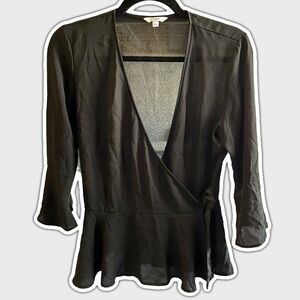 Black deep v side tie wrap blouse